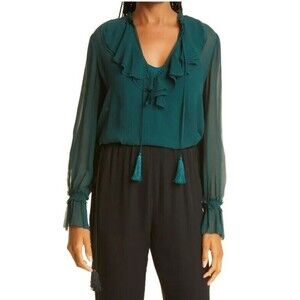 Haute Hippie Adriana Blouse Silk Long Sleeve Retail $350 NWT Womens Size XS